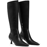 VIMISAOI Knee High Boots for Women Pointed Toe Suede Boots Low kitten Heel Slip On Sexy Fashion Dress Long Boot Wide Calf with Side Zipper