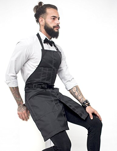 No-Tie Barber Black Apron – Coated Heavy-Duty Nylon, Water and Chemical Resistant, Zipped Pockets, Split-Leg – Adjustable for Men, Women – Pro Hair Stylist, Colorist, Artist, Bartender - Thumbnail 6