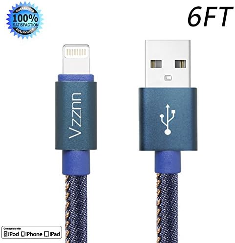 Lightning Cable 6FT iphone Cable Jean Braided High Speed Lightning to USB Charger Cable Cord iPhone Cable for iphone 7/7plus se 6s 6s plus 6plus 6 5s 5C 5 iPad iPod Mini(blue)