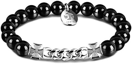 Beaded Cross Bracelet for Mens Women, 8MM Natural Stone Agate Beads with Stainless Steel Serenity Prayer Chain Bracelets Charm Healing Friendship Anxiety Aromatherapy Bracelet