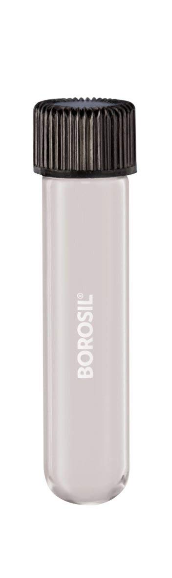 Borosil 9900005 Reusable Heavy Duty Culture Tube with PTFE Lined PP Screw Cap, Round Bottom, 5 mL Capacity, 16 mm OD, 75 mm Length, Pack of 100