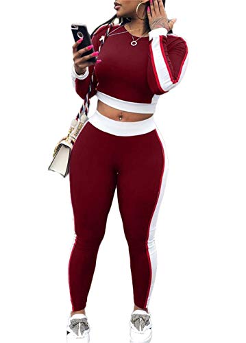 Women's 2 Piece Outfits Rompers Bodycon Crop Tops+Skinny High Waist Long Pants Clubwear