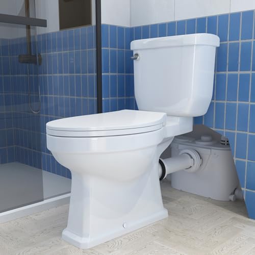 HOCANFLO Macerating Toilet System, 17.7inch Extra Tall Toilet with Macerator Pump for Basement Upflush, Sewage Grinder Pump, Quiet Copper Motor, 4 Inlets for Sink/Shower/Laundry/Washer