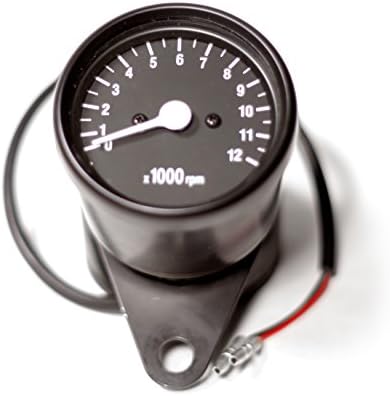 Universal 2.5" Black Mini Motorcycle Tachometer Gauge w/ Black Face (1:4 Ratio)