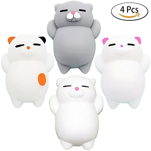 Mochi Squishy Toys, Zilbery 4 Pcs Mini Kawaii Cat Squishies Animals Stress Relief Squeeze Toys