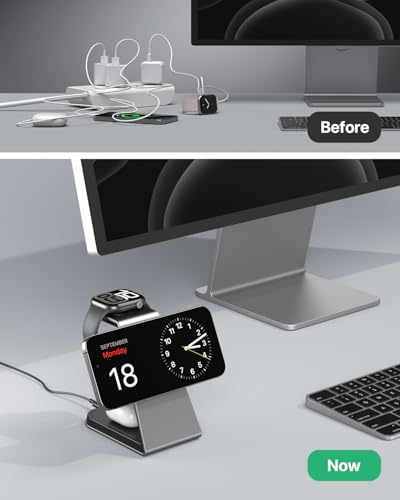 3 in 1 Wireless Charging Station for MagSafe,Aluminum Alloy Magnetic Wireless Charger,15W Fast for MagSafe Charger Stand Compatible with iPhone 17/16/15/14/13,for Apple Watch,for AirPods
