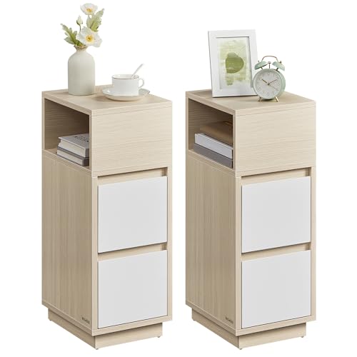 VASAGLE Kailyn Kollektion - Nachttisch 2er Set, schmal, Beistelltisch 2 Schubladen, offenes Fach nach Links oder rechts montierbar, Schlaf-, Wohnzimme