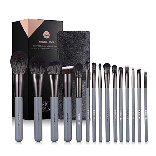 Makeup Brushes Set, EIGSHOW 15 Pcs Essential Makeup Brushes, Jewels Series Handicraft Quality Makeup Brush Set, Brush of Powder, Blush, Foundation, Highlight, Great for Pros & Beginners (Grey)