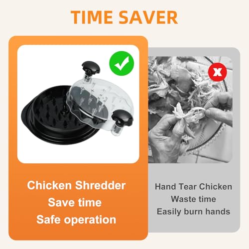 iHomara Chicken Shredder, 9.6 in Chicken Shredder Tool Twister with Ergonomic Handle, Non-Slip, Effort Saving, with Transparent Lid Food Shredder, BPA Free, Dishwasher Safe