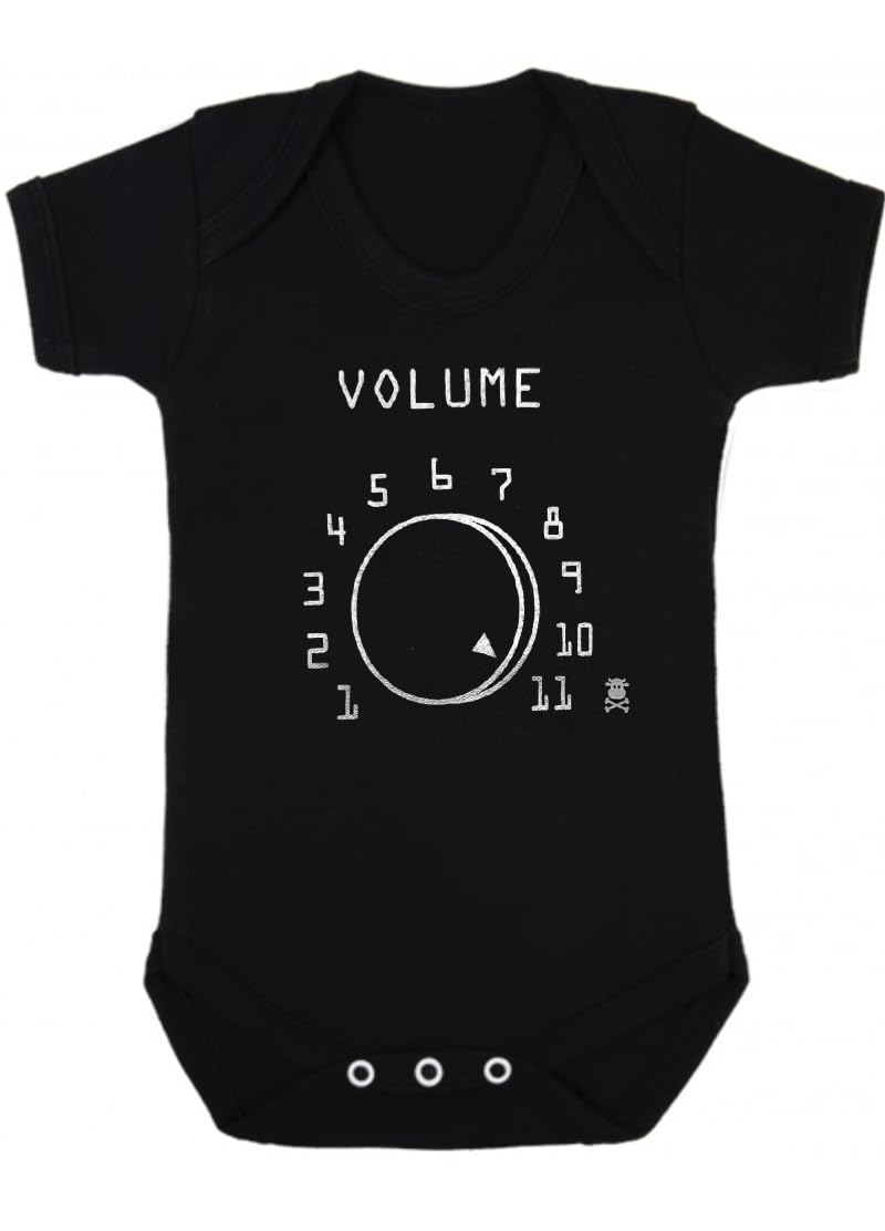 Baby Moo's Volume 11 Funny Baby Grow for Boys or Girls | Rock n Roll or Heavy Metal Vest Bodysuit - Spinal Tap Novelty Music Baby Gifts (6-12 months)
