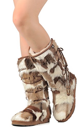 Aumu Womens Comfort Suede Fur Mid- Calf Winter Boots Chestnut Size 7