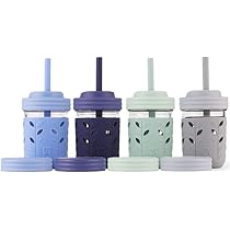 Elk And Friends Lot De 8 Pailles Réutilisables En Silicone Pour Adultes Et Enfants Avec Bouchon Pour Bocaux Ou Gobelets Mason De 237 Ml Et 283,5 G | 16 Cm De Long