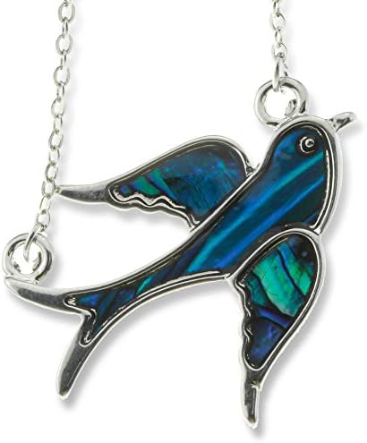 Best Handcrafted Blue Green Abalone Paua Bird Pendant Silver Mood Necklace Jewelry Gift for Women Girls