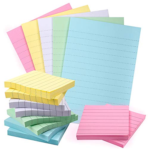 JPSOR 15Pads Colorful Lined Sticky Notes Set, Memo Notes, Self-Stick Notes, 10Pads 3" x 3", 5Pads 6" x 4", 5 Colors - Thumbnail 7
