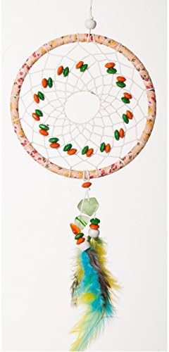 Handmade Beaded Feather Dream Catcher Circular Net For Car Kids Bed Room Wall Hanging Decoration Decor Ornament Craft ,Dia of Circle: 4.33inch (multicolor-beads)-By The Street