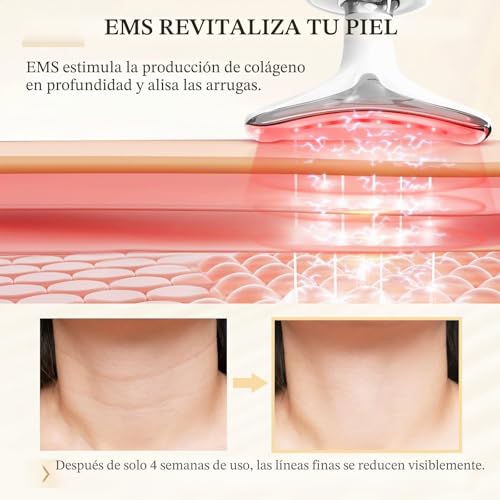 Masajeador Facial Reafirmante, Masajeador Cara Cuello Electrico para Reducir Microcorrientes Lifting Antiarrugas, EMS GUA SHA Dispositivos con 7 Colores Luz Terapia