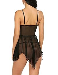 ELOVER Mujeres Sexy Lencería Floral Encaje Babydoll V Cuello Malla Chemise Sexy Sleepwear