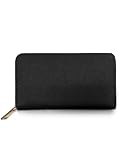 Thick Crosshatched Zip-Around Genuine Leather Wallet