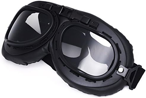 Eteanor Vintage Aviator Goggles WWII RAF German Retro Pilot Style Cafe Racer Motorcycle Off-Road ATV Scooter Cruiser Touring Half Open Face Helmet Snow Ski Steampunk Hat Glasses (Black 01, Smoke)