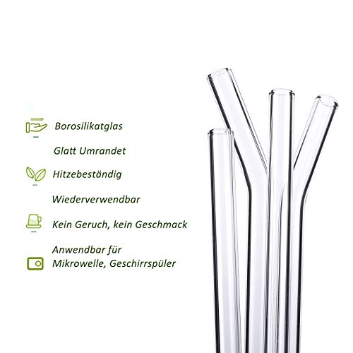 12st Glas Strohhalme Wiederverwendbar (215*10mm) Gerade und Gebogen mit 4 Strohhalm Bürsten, Glas Trinkhalme… – Bild 4