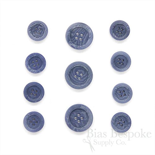 Sets of 11 Chic Country Blue Corozo Suit Buttons for Single Breasted Jackets, Made in Italy