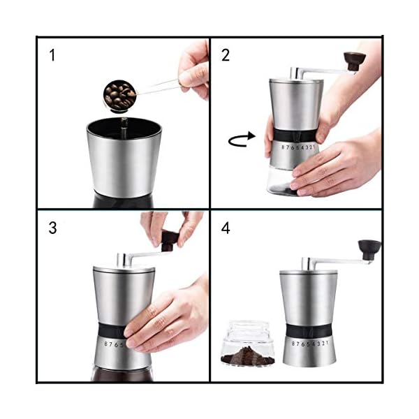 FeelGlad Manuelle Kaffeemühle, HandKaffeemühle aus Edelstahl Kaffeemühle, 8 Verstellbarer Mahlgrad mit 1 Abnehmbare… – Bild 8