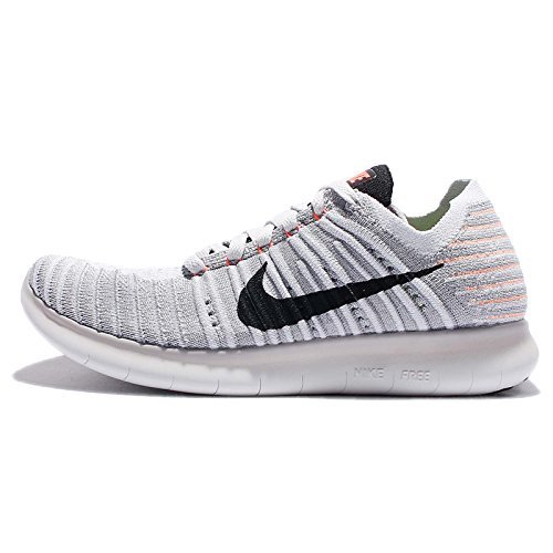 Nike Women's Free Running Motion Flyknit Shoes, Wolf Grey/Black-bright Mango - 7.5 B(M) US
