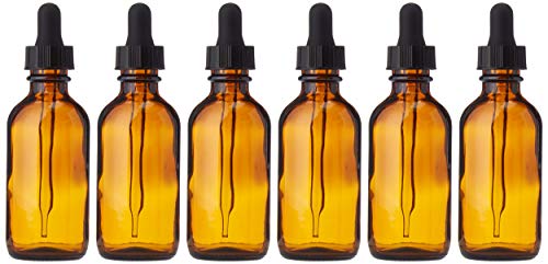 Premium Vials, 6 New, 2 oz Amber Glass Bottles, with Glass Eye Droppers