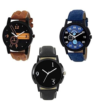 Analogue Black Dial Combo Leather Strap Watches for Mens ( 03)