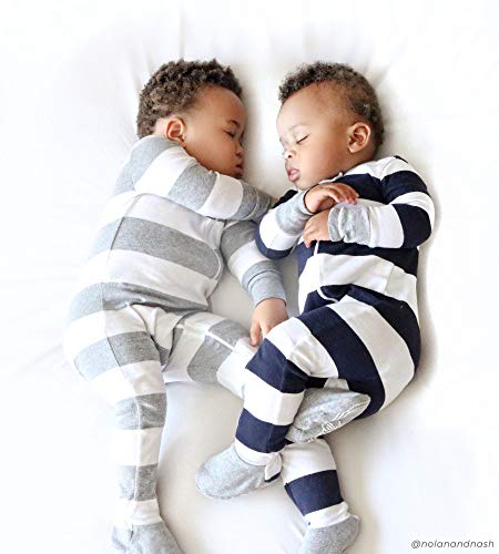 Burt's Bees Baby Baby Boys Pajamas, Zip Front Non-Slip Footed Sleeper PJs, 100% Organic Cotton, Midnight Multi Stripe, Newborn - Thumbnail 3