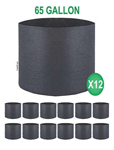 TopoGrow 12 Pack 65 Gallon Grow Bags Black Fabric Round Aeration Pots Container for Nursery Garden and Planting Grow (65 Gallon, Black)