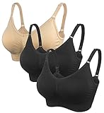 iLoveSIA 3PACK Women's Seamless Wirefree Daily Bra Bralette size M Black+Black+Nude