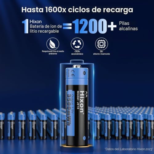 Pilas de litio AA, batería de litio recargable de 1,5 V AA, 3500 mWh y 1600 ciclos largos, 8 unidades de batería de litio de 1,5 V AA con carga rápida blanca LCD cargador
