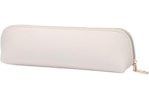 YONBEN Faux leather Pencil Case Simple color Bag Zipper lightweight Storage (Beige,Faux Leather)