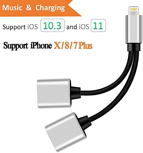 Dual Lightning Adapter for iPhone 8/8 Plus, iPhone X, iPhone 7/7 Plus, Jackiey Lightning to Double Lightning Audio + Charge Splitter for iOS 11