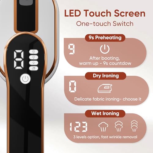 Upgraded - Portable Steamer for Clothes - LED Display & 3+1 Level Steam, Foldable Compact Mini Iron, Small Handheld Iron with Ironing Gloves, College Essential, White(Only for 110V, Such as Canada/US)