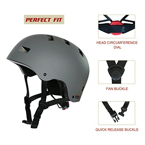 Multi Sports Bike Skateboard Helmet- Vihir Classic Adult and Kids Adjustable Dial Helmet, Dark Gray, M