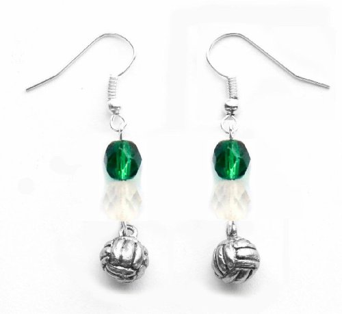 "Water Polo Ball" Water Polo Earrings (Team Colors Forest Green & White) - Thumbnail 2