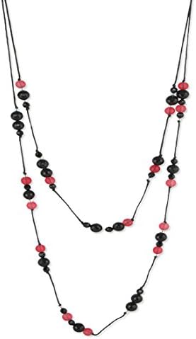 Bling studio black beaded metallic two layered thread necklace black, pink alloy,thread crab claw beads.Declaimer:Product color may slightly vary due to photographic lighting sources or your monitor settings.