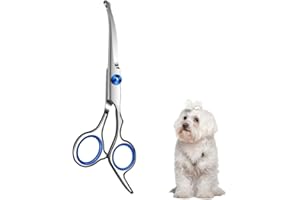 PLAYMONT Dog Grooming Scissors with Safety Round Tip, Professional Curved Scissors for Dogs & Cats, Stainless Steel & Rubber,