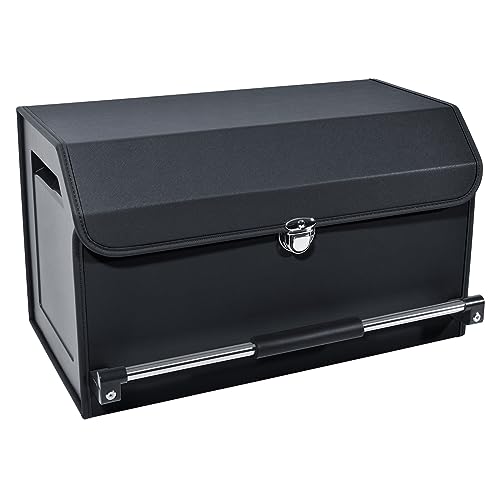 XCF Car Trunk Organizer, Push-Pull Handle, Folding Leather 2 Compartments Car Trunk Organizer, Suitable for All Types SUV, Minivan (Black)