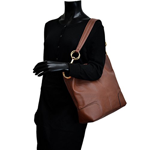 MKY Classic Medium Hobo Shoulder Bag Tote Handbag with Big Snap Hook PU Leather Hot Pink - Thumbnail 5