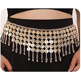 Wiwpar Women Coins Belly Dance Gypsy Hip Scarf Belt Indian style Waist Body Chain Jewelry for Cosplay Halloween Dance Play Party Bar Accessories (Style1)
