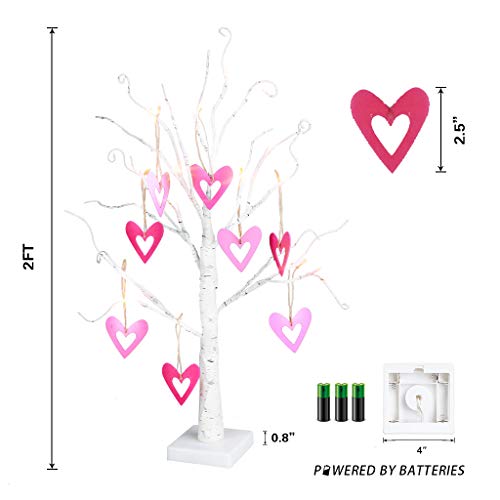 Vanthylit 2FT 24LT Pre-lit White Birch Tree Tabletop Wooden Love Tree Decorative Light for Party Wedding Holiday - Thumbnail 2