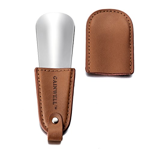 GAINWELL Pocket Metal Shoe Horn 4.7" - Non-slip Leather Handle (2 Pack) - Thumbnail 3