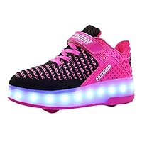 Kauneus LED Light Up Roller Shoes for Kids Wheeled Skate Sneaker Shoes for Boys Girls Thanksgiving Christmas Day Best Gift Hot Pink