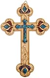 Wall Wood Cross Vintage Jerusalem Gemstones Antique Style Decor 11" by ChristianityWorld