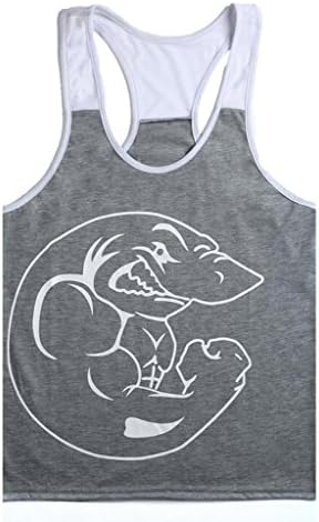 GXGSX Men' Fitness Shark Print Stringer Bodybuilding Gym Tank Tops Sports Vest