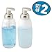 mDesign Foaming Glass Soap Dispenser Pump, Two-Piece Bathroom Accessory Set- Clear/Satin, Frost/Satin