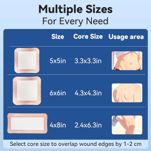 Dimora Silicone Super Absorbent Wound Dressings - Gentle Adhesive Bandages with Ultrasorb Polymer,Heavy Exudate Wound Care Pads 5"X 5" 10 Count